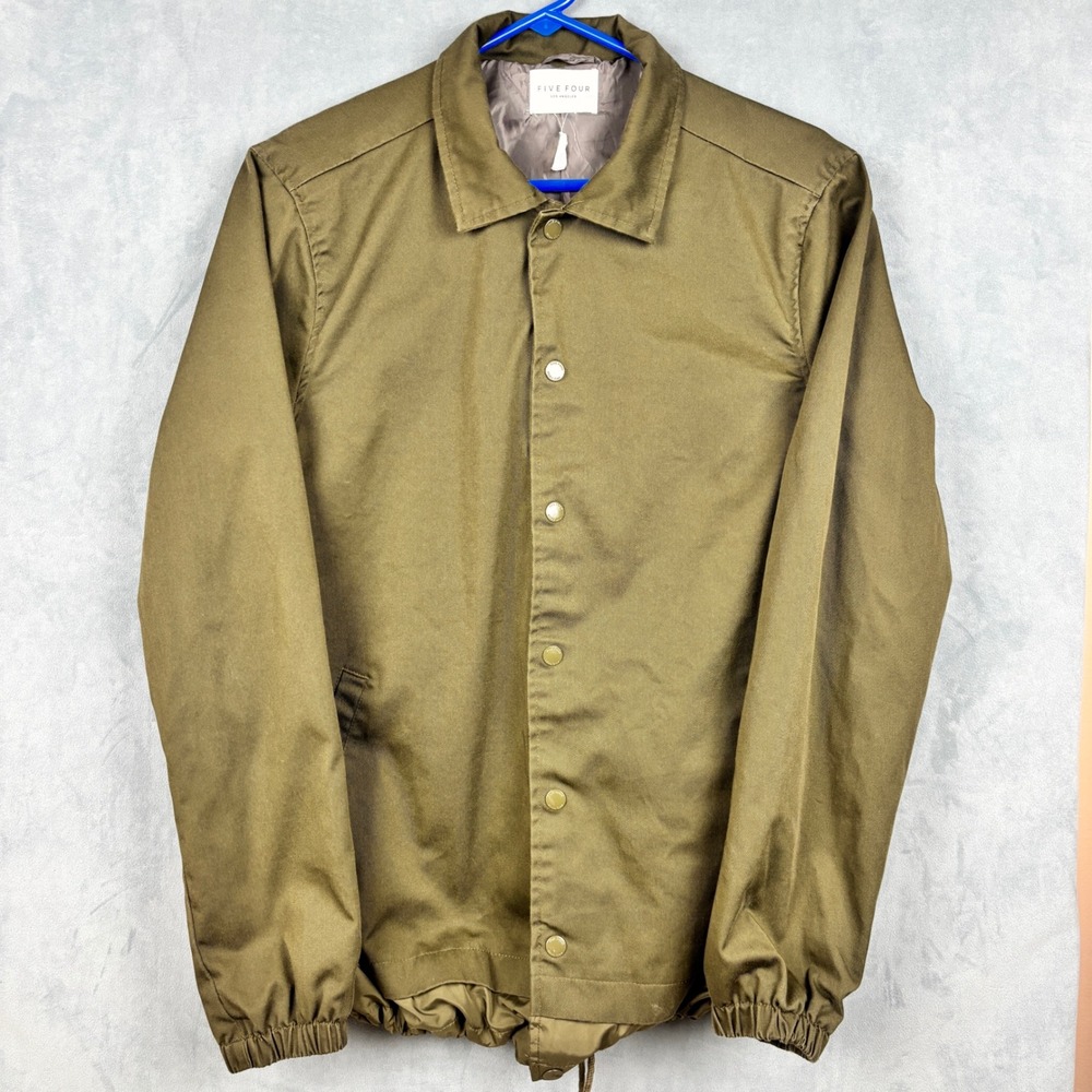 Five Four Los Angeles Abberton Snap Front Coaches Jacket Olive Green Mens Medium